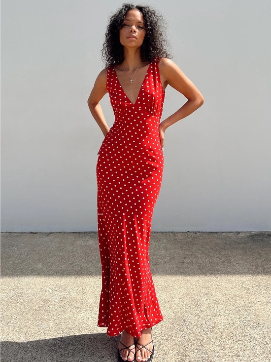 Princess Polly Dresses & Skirts - Princess Polly Nellie Maxi Dress Red Polka Dot